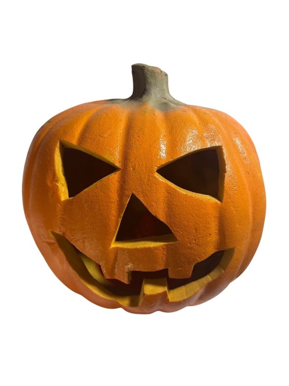 Light Up Carved Jack O Lantern Pumpkin Halloween 8" Electric Orange Foam Plastic